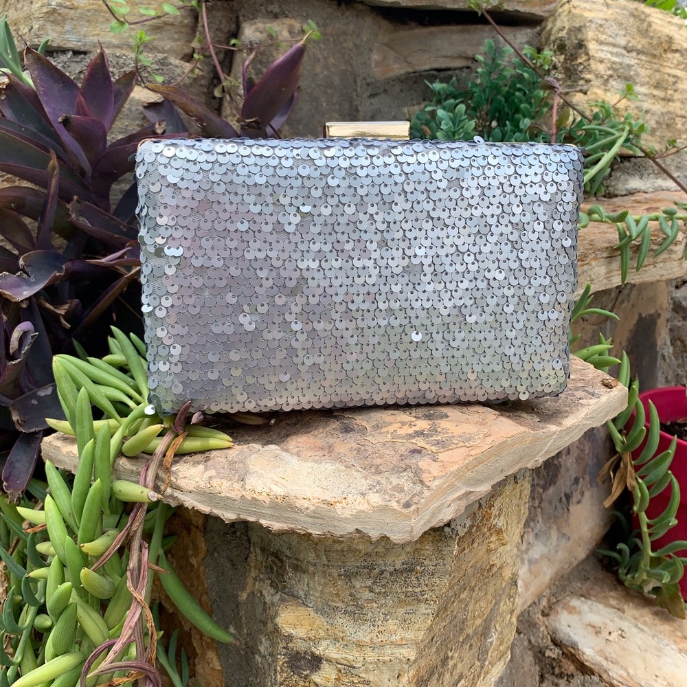 Silver Sequin Evening Clutch Handbag NWT